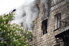 Russian drone wreckage damages apartment block in Shevchenkivskyi district of Kyiv