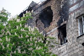 Russian drone wreckage damages apartment block in Shevchenkivskyi district of Kyiv