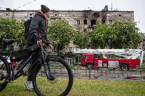 Russian drone wreckage damages apartment block in Shevchenkivskyi district of Kyiv