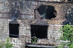 Russian drone wreckage damages apartment block in Shevchenkivskyi district of Kyiv