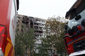 Kyiv apartment block damaged by Russian drone debris
