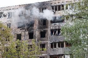 Wreckage of Russian drone damages residential block in Kyiv