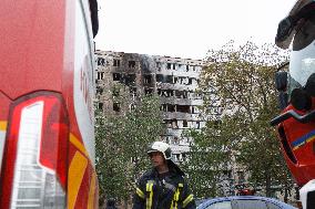 Wreckage of Russian drone damages residential block in Kyiv