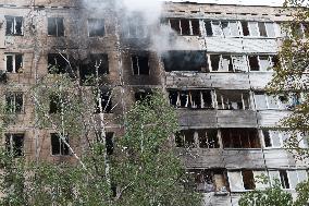 Wreckage of Russian drone damages residential block in Kyiv