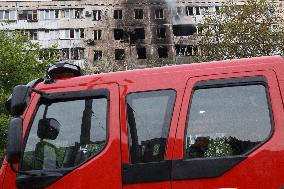 Wreckage of Russian drone damages residential block in Kyiv
