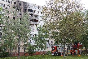 Wreckage of Russian drone damages residential block in Kyiv