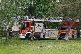 Wreckage of Russian drone damages residential block in Kyiv