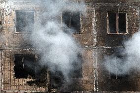 Wreckage of Russian drone damages residential block in Kyiv