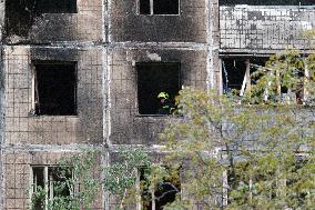 Wreckage of Russian drone damages residential block in Kyiv