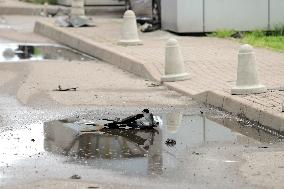 Aftermath of Russian drone attack in Dniprovskyi district of Kyiv