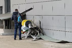 Aftermath of Russian drone attack in Dniprovskyi district of Kyiv