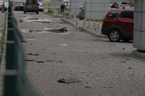 Aftermath of Russian drone attack in Dniprovskyi district of Kyiv