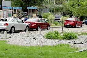 Aftermath of Russian drone attack in Dniprovskyi district of Kyiv