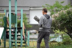 Aftermath of Russian drone attack in Dniprovskyi district of Kyiv