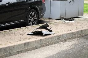 Aftermath of Russian drone attack in Dniprovskyi district of Kyiv