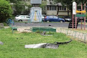 Aftermath of Russian drone attack in Dniprovskyi district of Kyiv