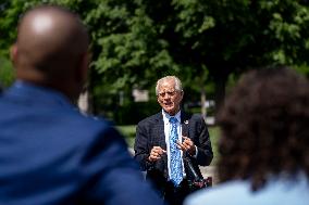 Senior Counselor Navarro Speaks with Reporters Outside West Wing