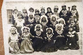 Collection of old Bulgarian towels, clothes and jewelry in Krynychne village