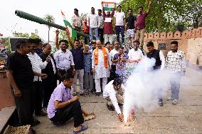 Supporters Wave Flag In Support Of Missile Strikes - India