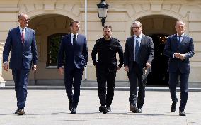 Merz Macron Starmer and Tusk in Kiev for Ukraine Ceasefire Talk