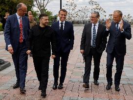 Merz Macron Starmer and Tusk in Kiev for Ukraine Ceasefire Talk