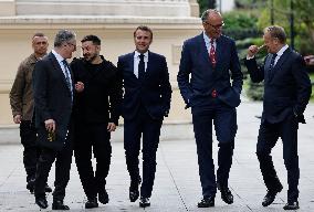 Merz Macron Starmer and Tusk in Kiev for Ukraine Ceasefire Talk