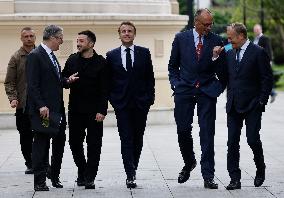 Merz Macron Starmer and Tusk in Kiev for Ukraine Ceasefire Talk
