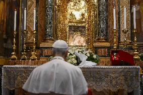 Pope Leo XIV Visits A Shrine Outside Rome - Italy