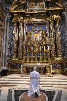 Pope Leo XIV Prays Before The Tomb of Pope Francis - Rome