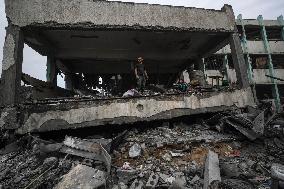 School Destroyed After An Israeli Airstrike - Gaza Strip