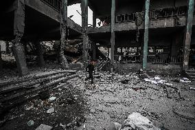 School Destroyed After An Israeli Airstrike - Gaza Strip