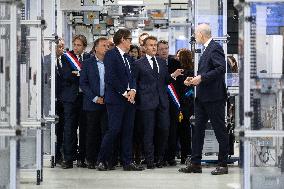 President Macron Visits EssilorLuxottica Laboratory - Wissous
