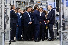 President Macron Visits EssilorLuxottica Laboratory - Wissous