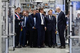 President Macron Visits EssilorLuxottica Laboratory - Wissous