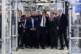 President Macron Visits EssilorLuxottica Laboratory - Wissous
