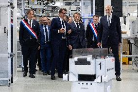 President Macron Visits EssilorLuxottica Laboratory - Wissous