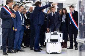 President Macron Visits EssilorLuxottica Laboratory - Wissous