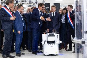 President Macron Visits EssilorLuxottica Laboratory - Wissous