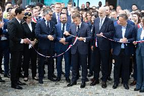 President Macron Visits EssilorLuxottica Laboratory - Wissous