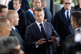 President Macron Visits EssilorLuxottica Laboratory - Wissous