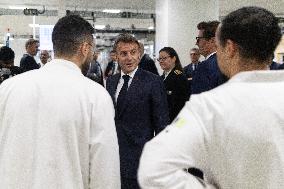 President Macron Visits EssilorLuxottica Laboratory - Wissous