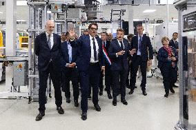 President Macron Visits EssilorLuxottica Laboratory - Wissous