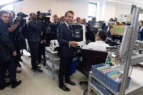 President Macron Visits EssilorLuxottica Laboratory - Wissous