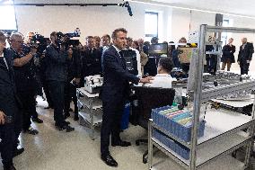 President Macron Visits EssilorLuxottica Laboratory - Wissous