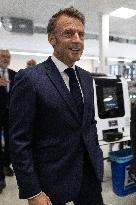 President Macron Visits EssilorLuxottica Laboratory - Wissous