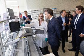 President Macron Visits EssilorLuxottica Laboratory - Wissous