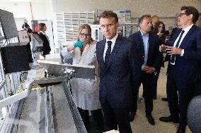 President Macron Visits EssilorLuxottica Laboratory - Wissous