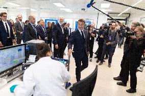 President Macron Visits EssilorLuxottica Laboratory - Wissous