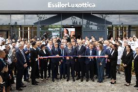President Macron Visits EssilorLuxottica Laboratory - Wissous
