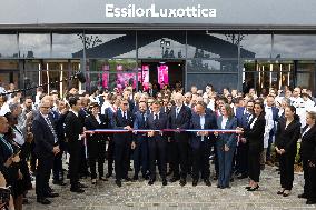President Macron Visits EssilorLuxottica Laboratory - Wissous